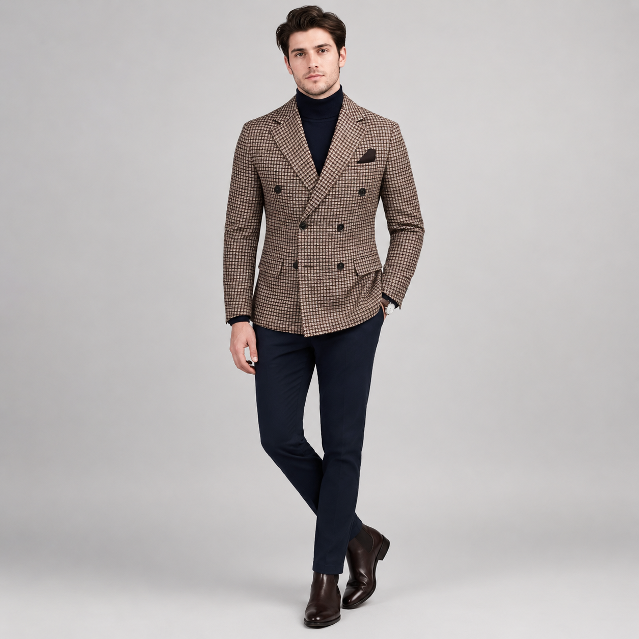 Men's Checked Double-Breasted Blazer