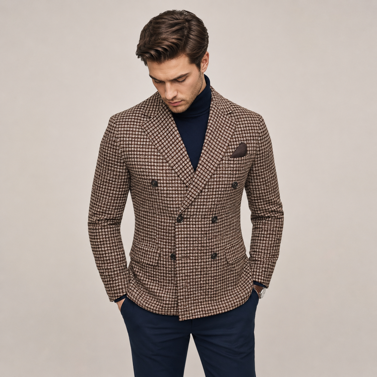 Men's Checked Double-Breasted Blazer