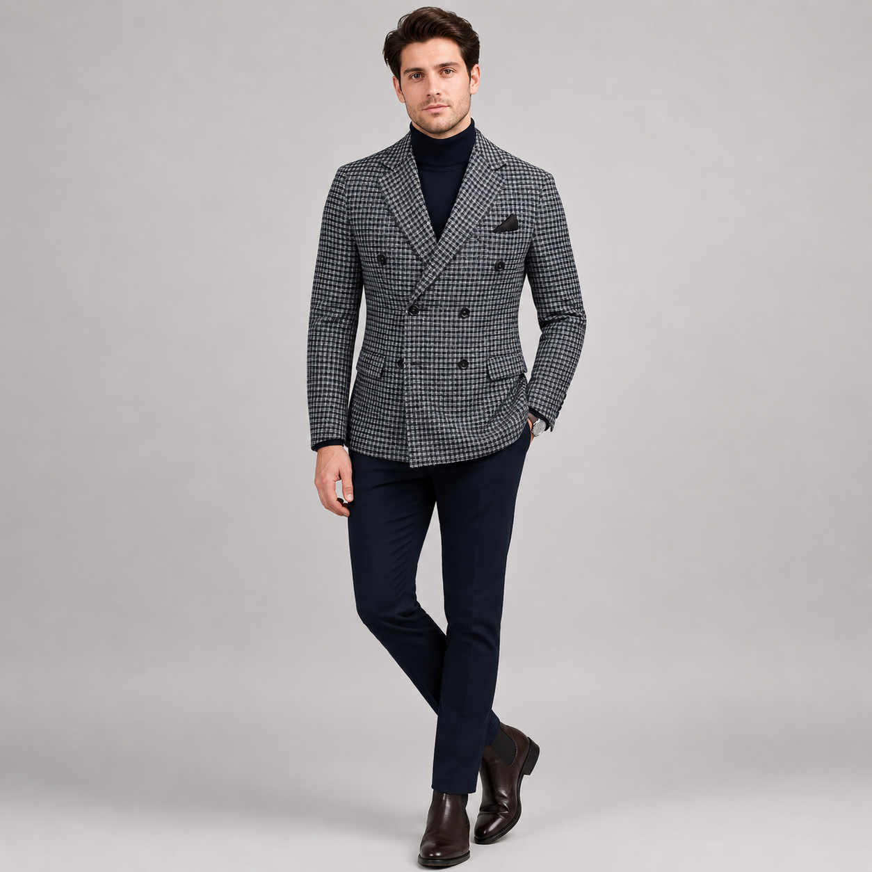 Men's Checked Double-Breasted Blazer