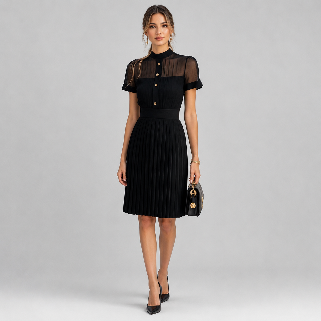 Women’s Pleated Short-Sleeve Dress