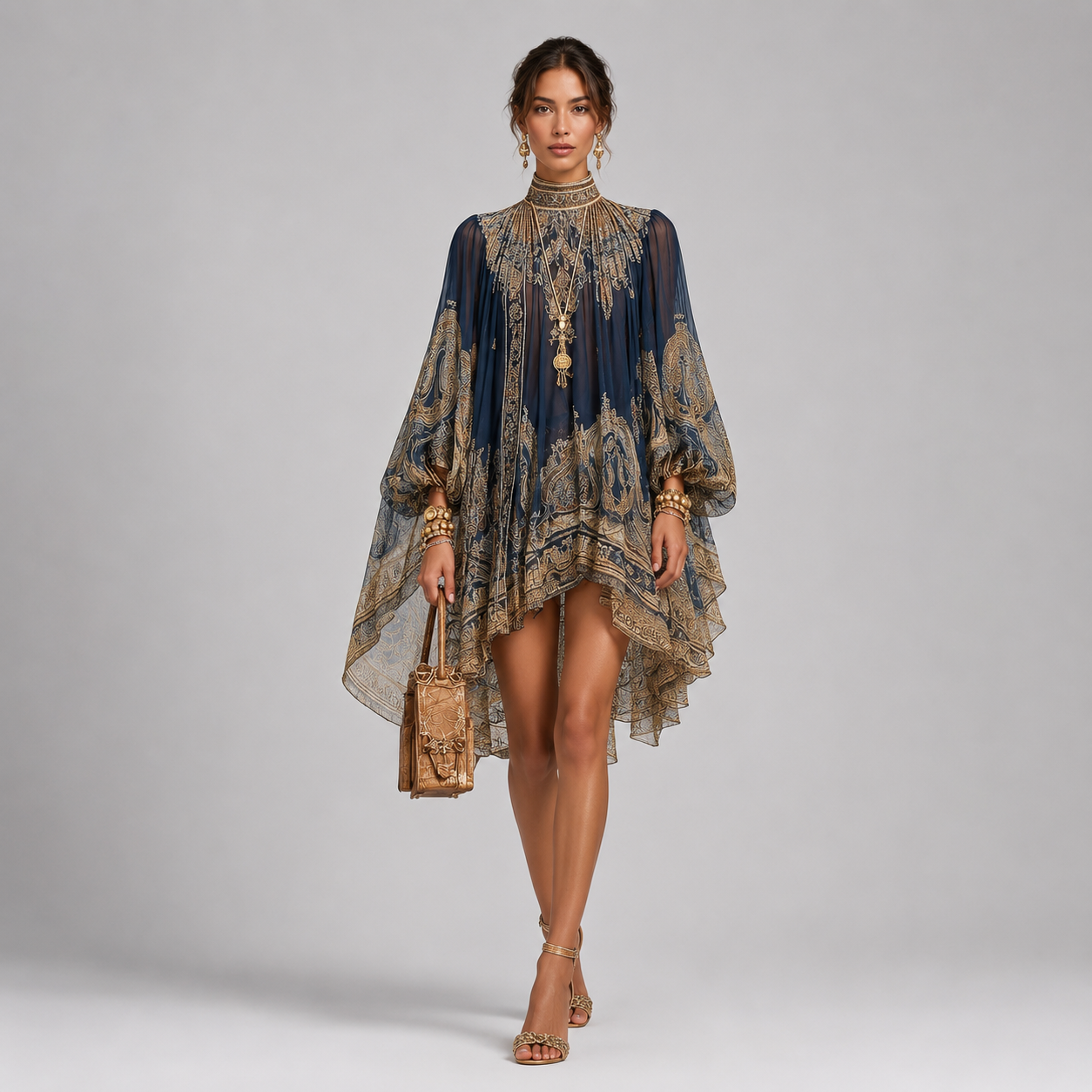 Women's Baroque Print Chiffon Mini Dresses