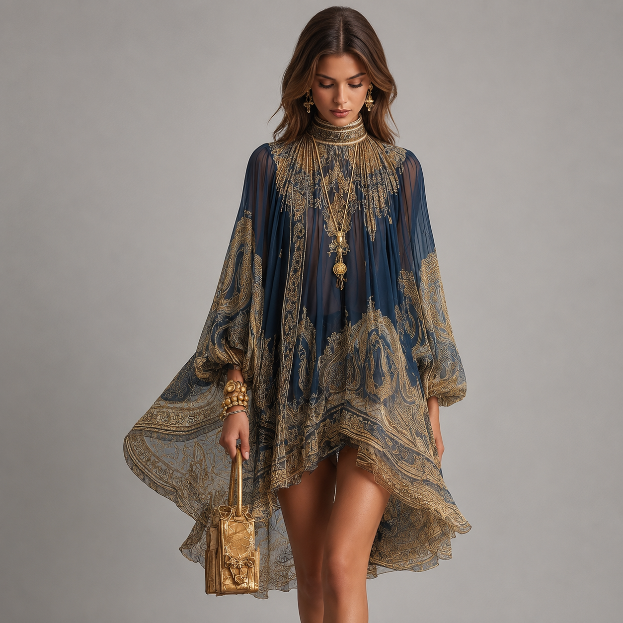 Women's Baroque Print Chiffon Mini Dresses