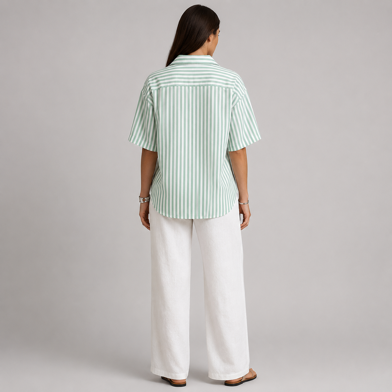 Women's Relaxed-Fit Striped Half-Button Collared Blouse
