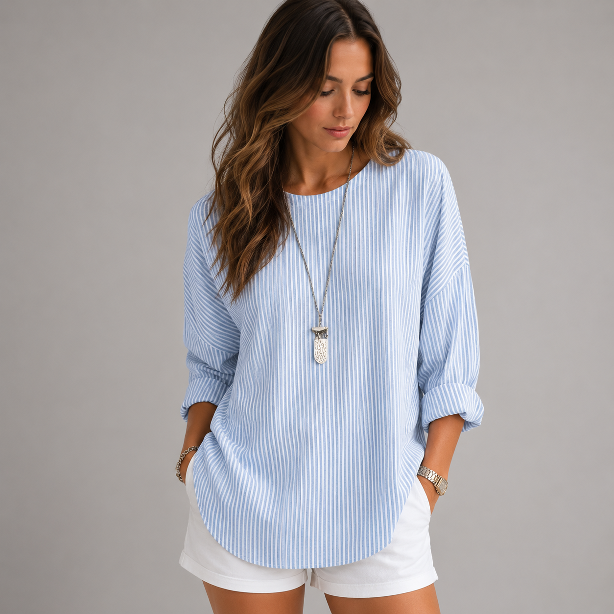 Women's Relaxed Long-Sleeve Crew Neck Blouse
