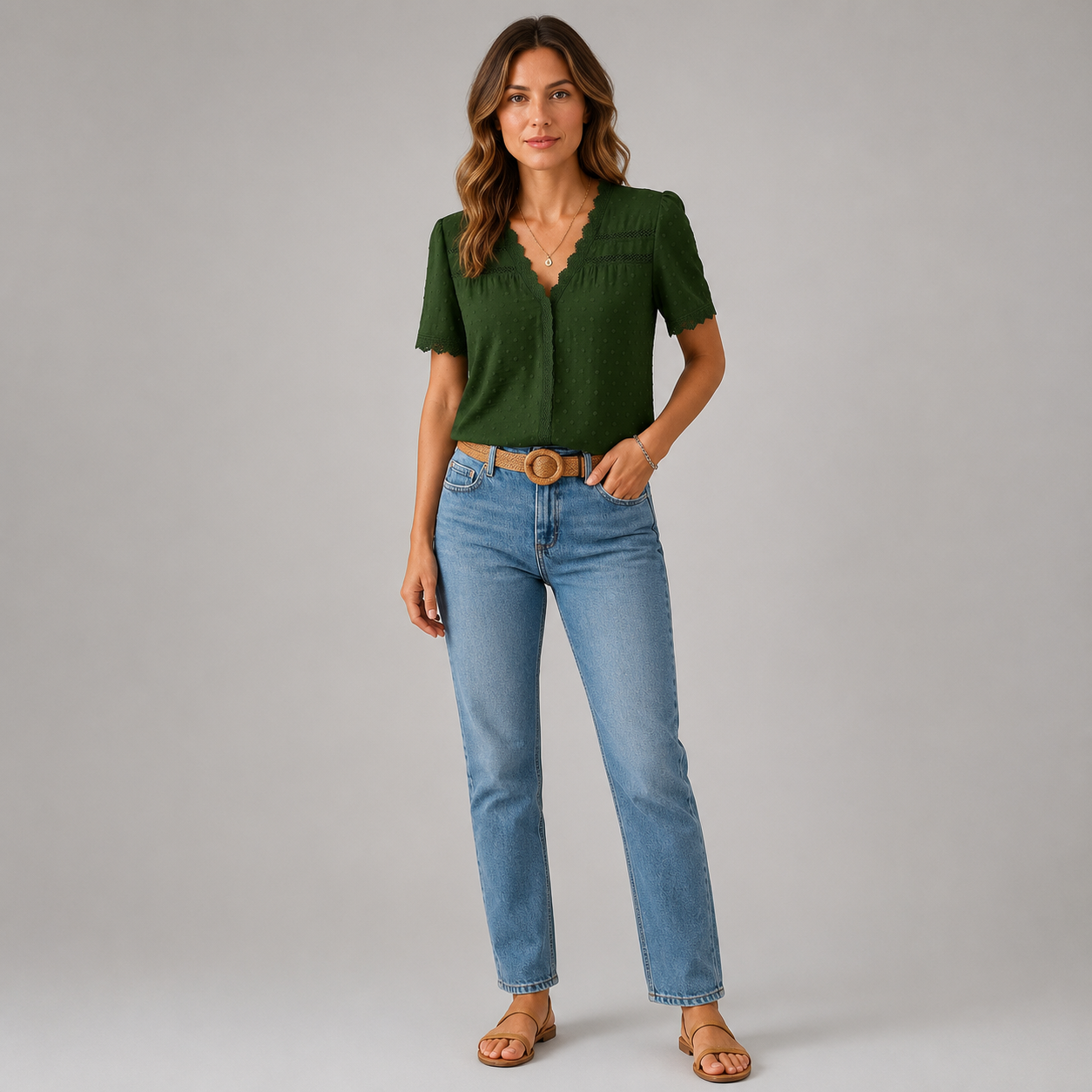 Women's Dot Lace-Trim V-Neck Relaxed Blouse