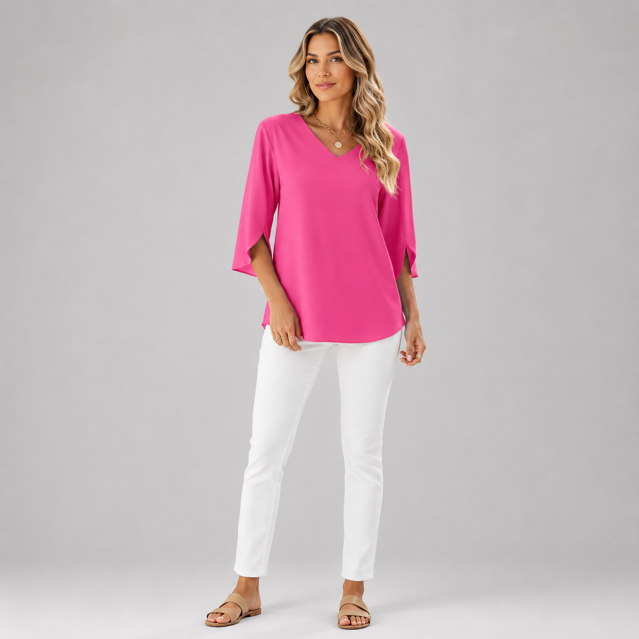 Women's V-Neck Three-Quarter Sleeve Blouse