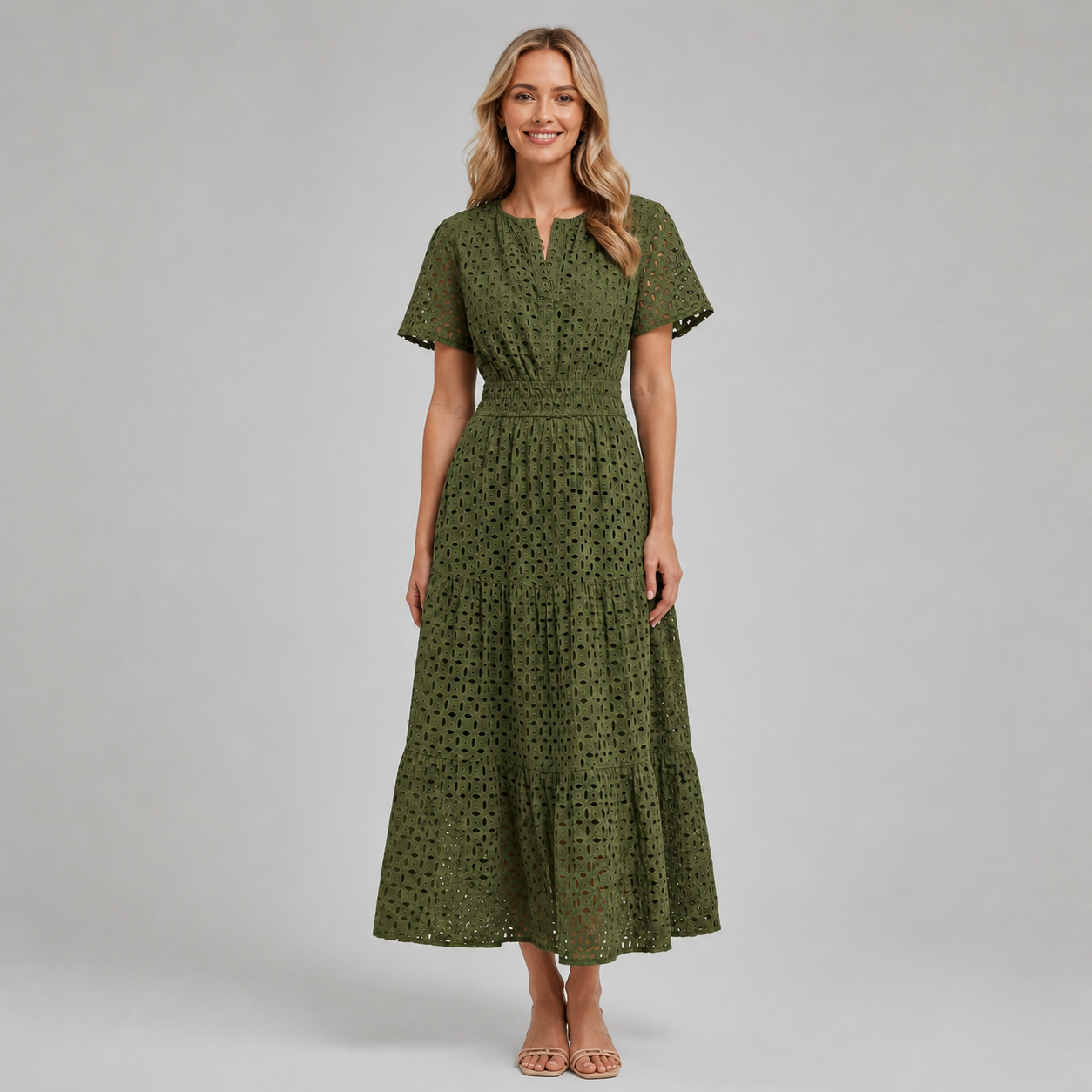 Women’s Eyelet A-Line Midi Dress