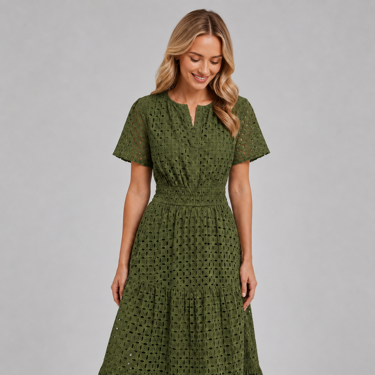 Women’s Eyelet A-Line Midi Dress