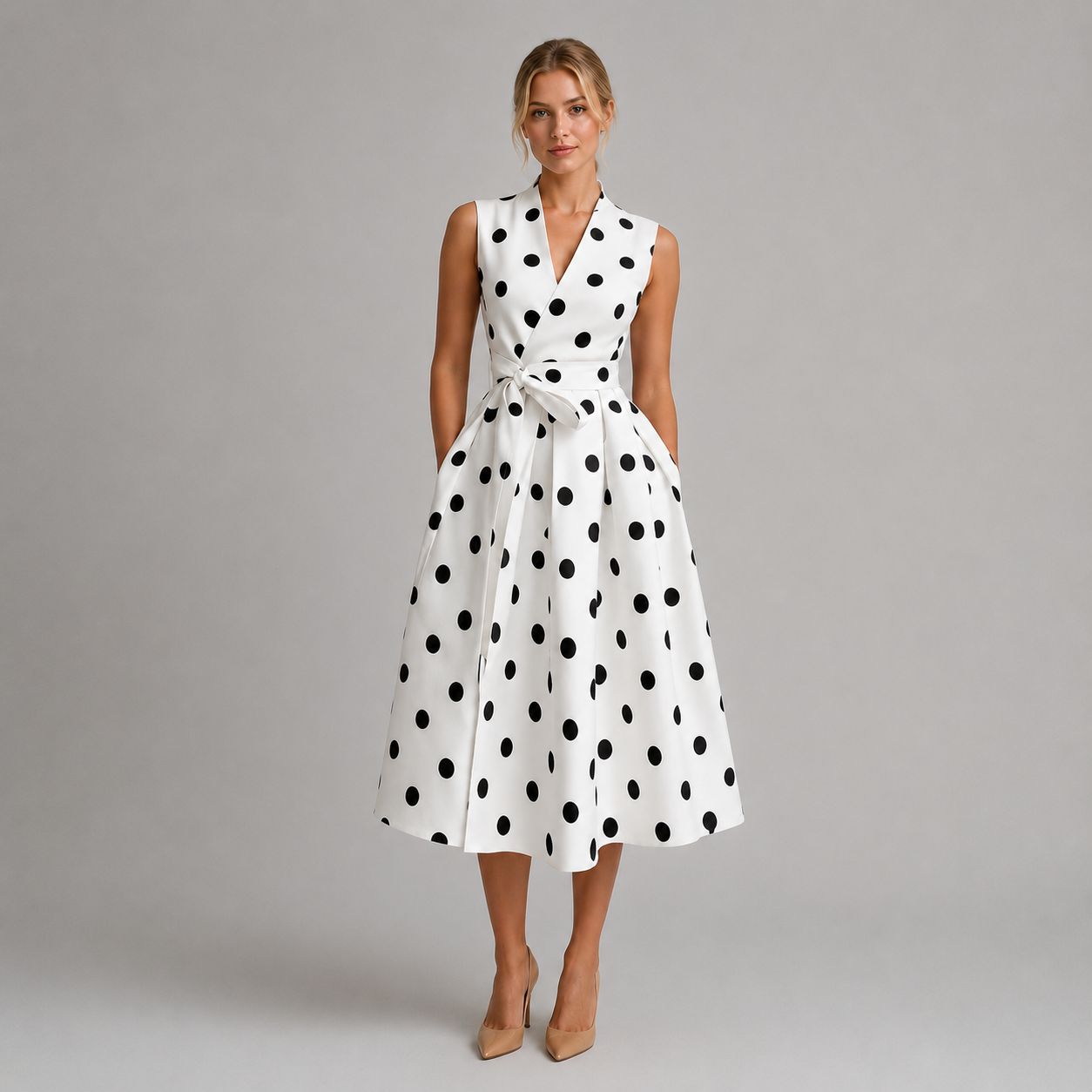 Women’s Polka Dot Sleeveless Midi Dress