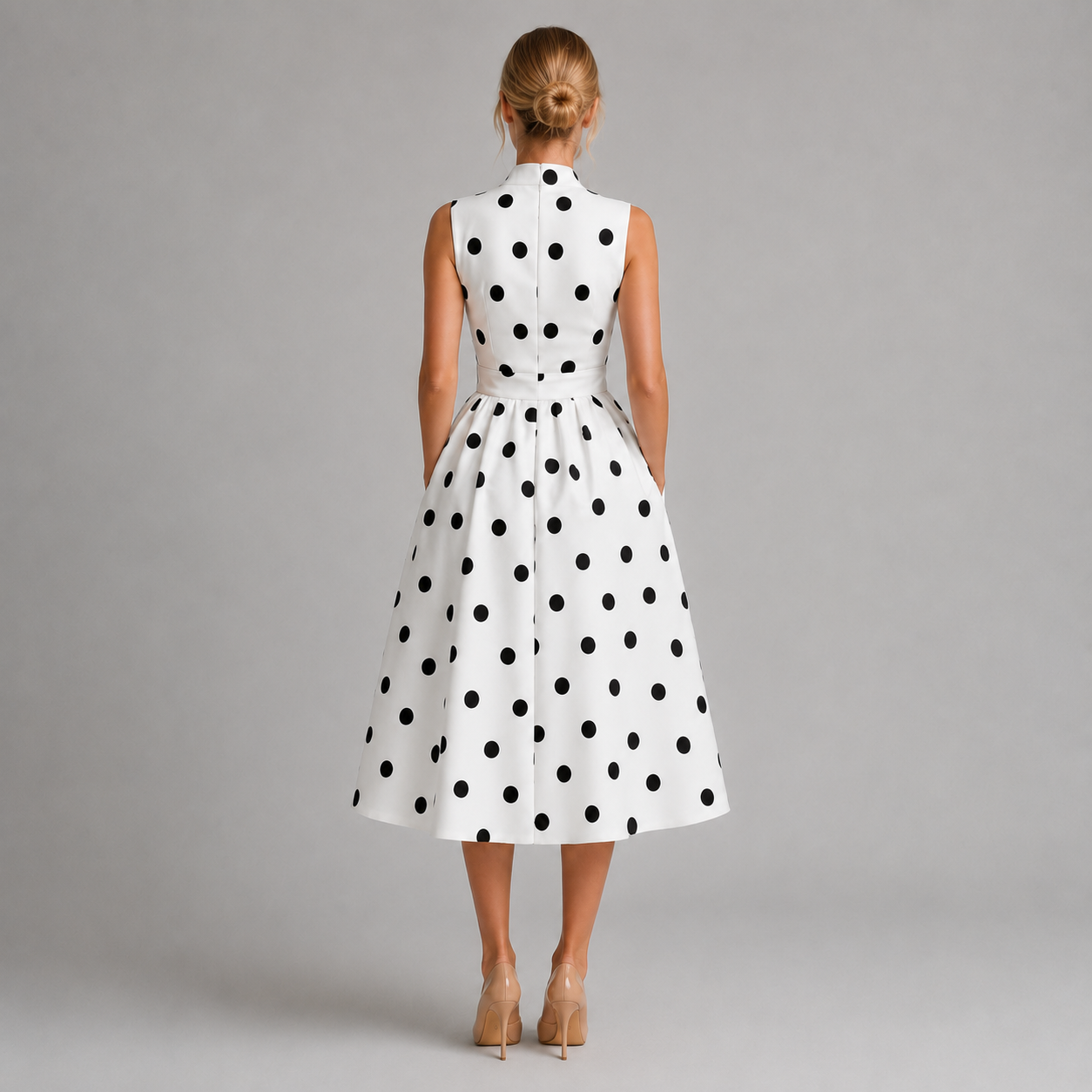 Women’s Polka Dot Sleeveless Midi Dress