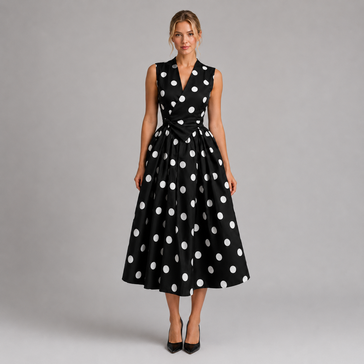 Women’s Polka Dot Sleeveless Midi Dress