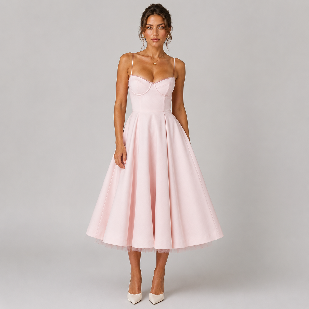 Women’s Corset Midi Dress with Full Skirt