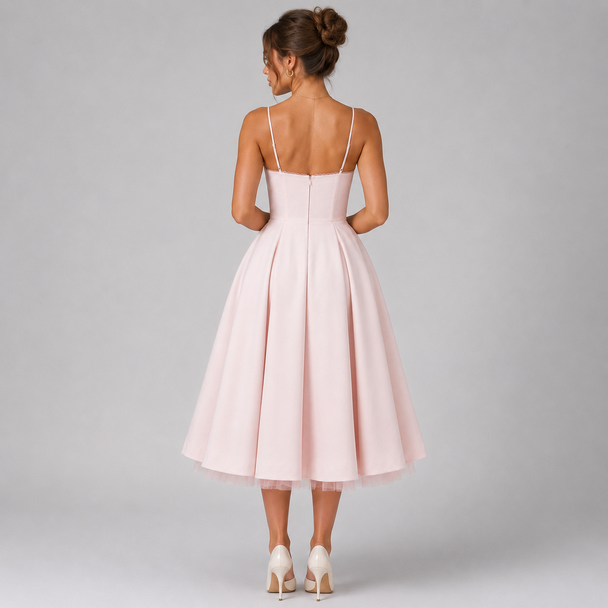 Women’s Corset Midi Dress with Full Skirt