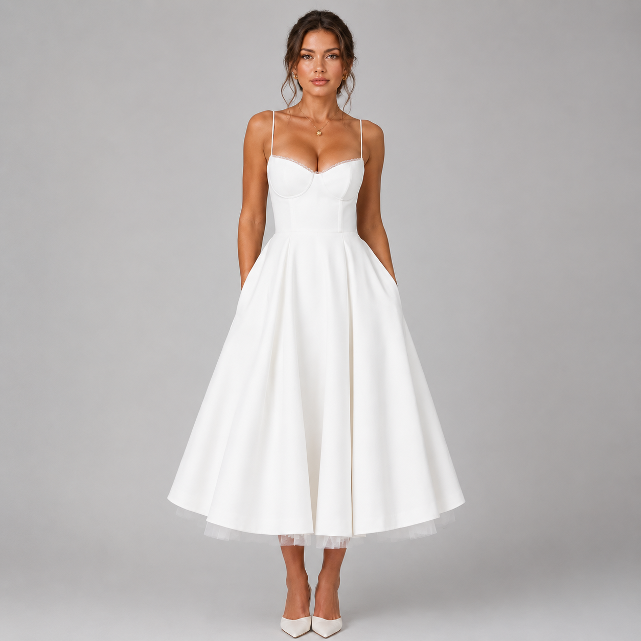 Women’s Corset Midi Dress with Full Skirt