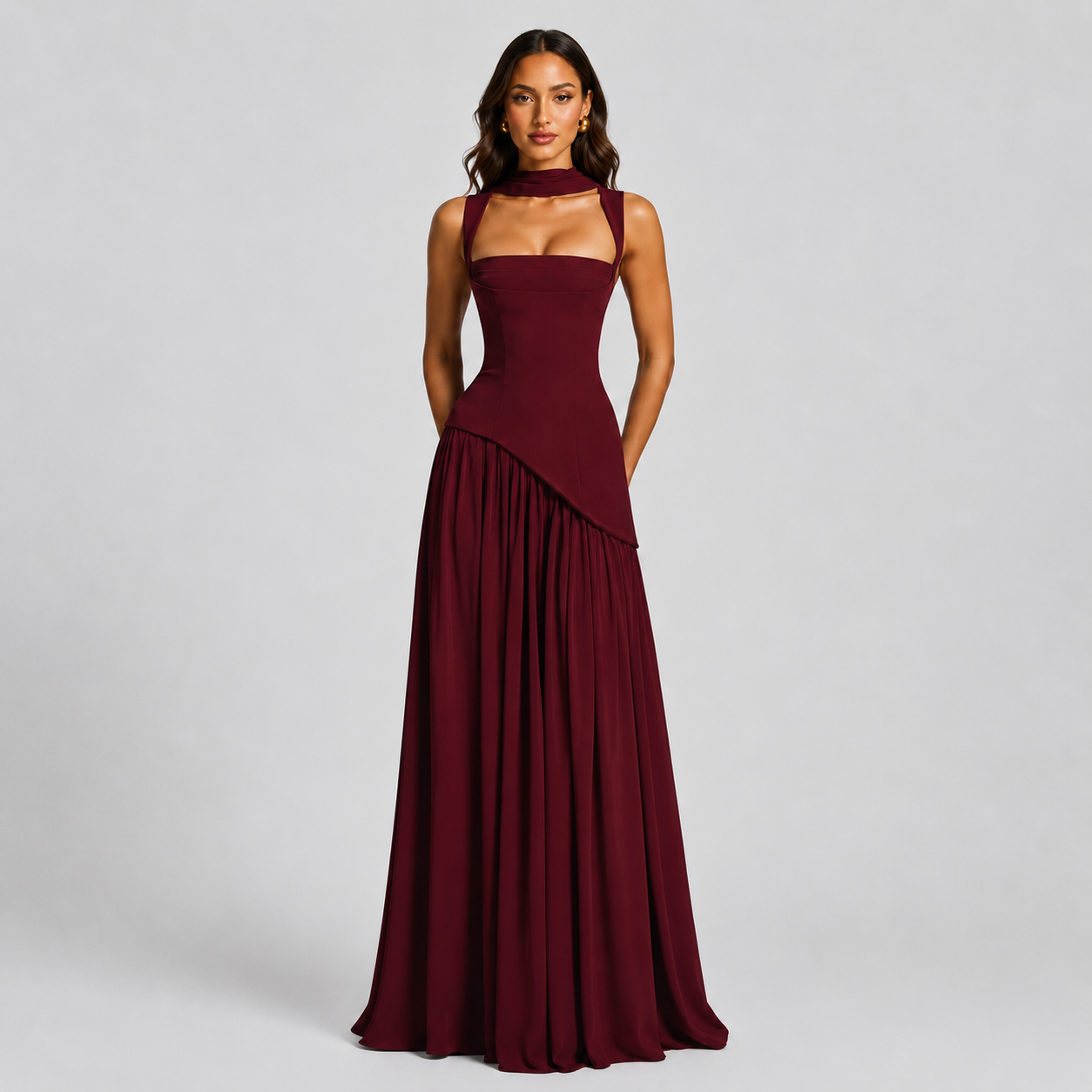 Women’s Draped Satin Feel Maxi Dress