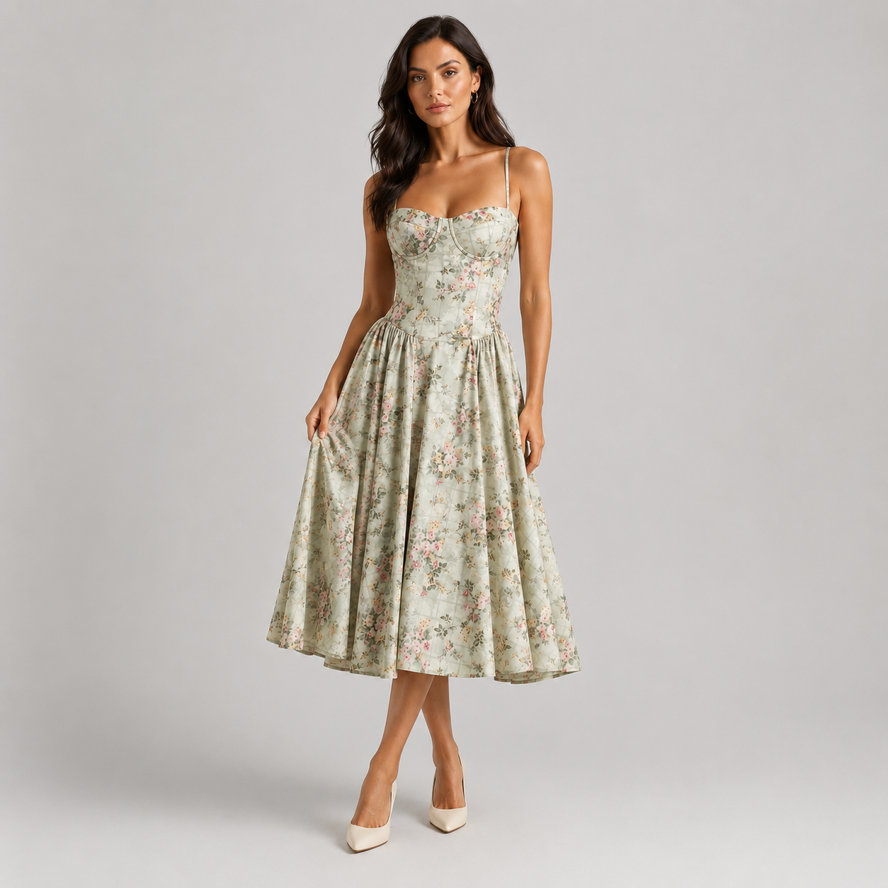 Women’s Floral Corset Midi Dress