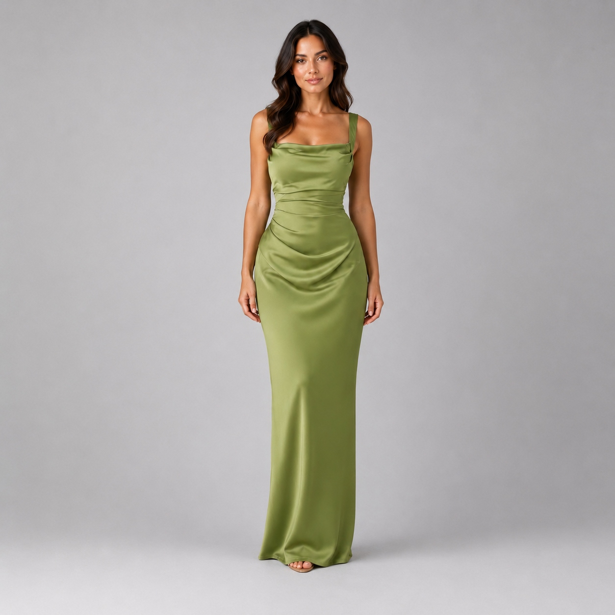 Women’s Satin Feel Ruched Waist Maxi Dress