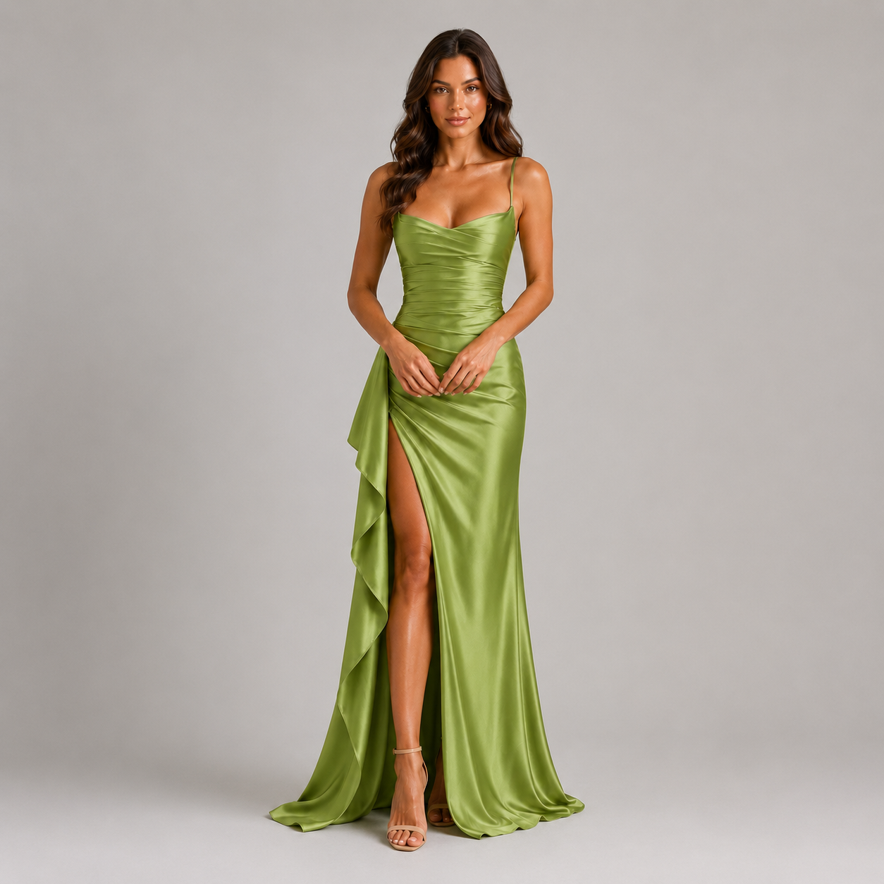Women’s Draped Satin Feel Maxi Dress