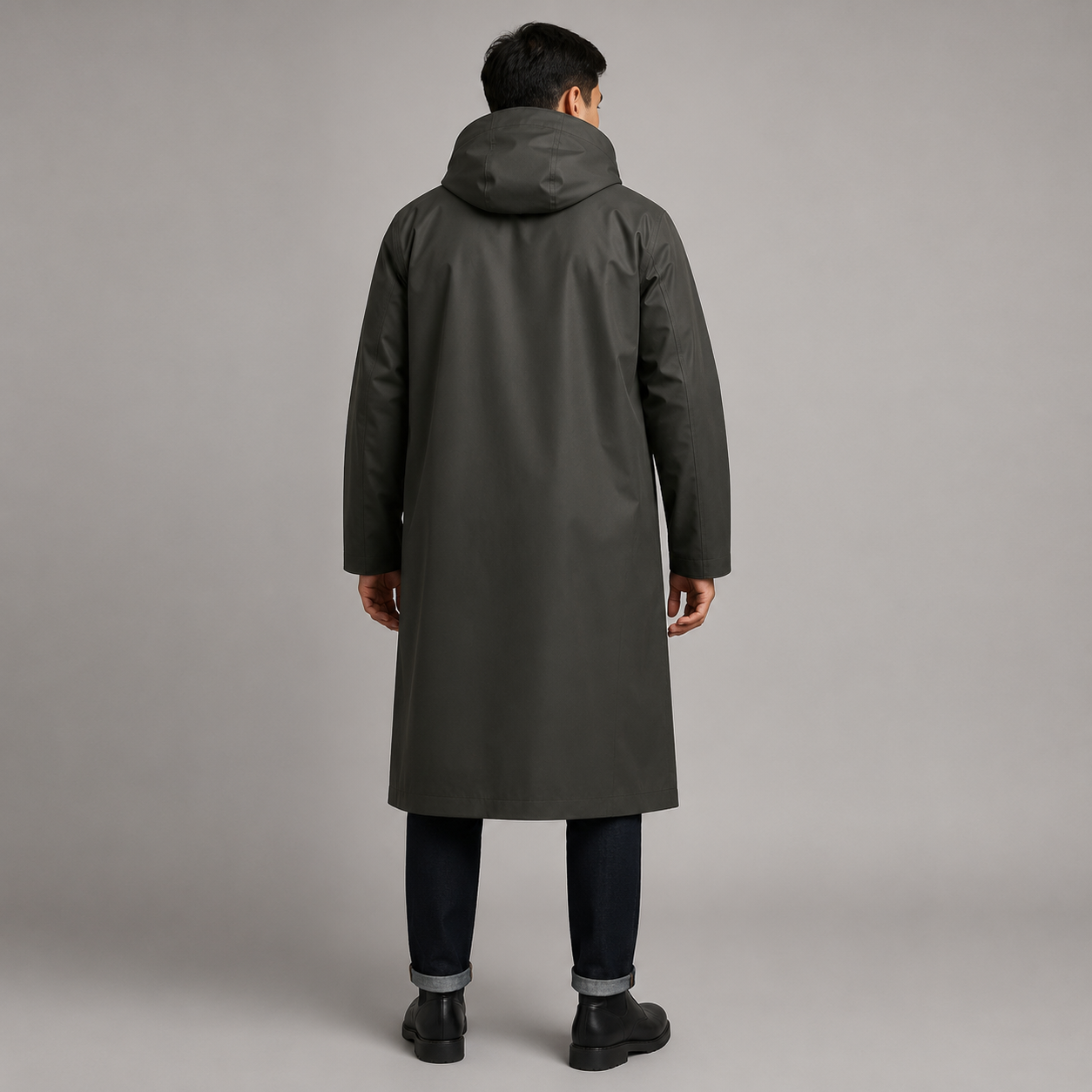 Men's Long Hooded Waterproof EVA Rain Jacket