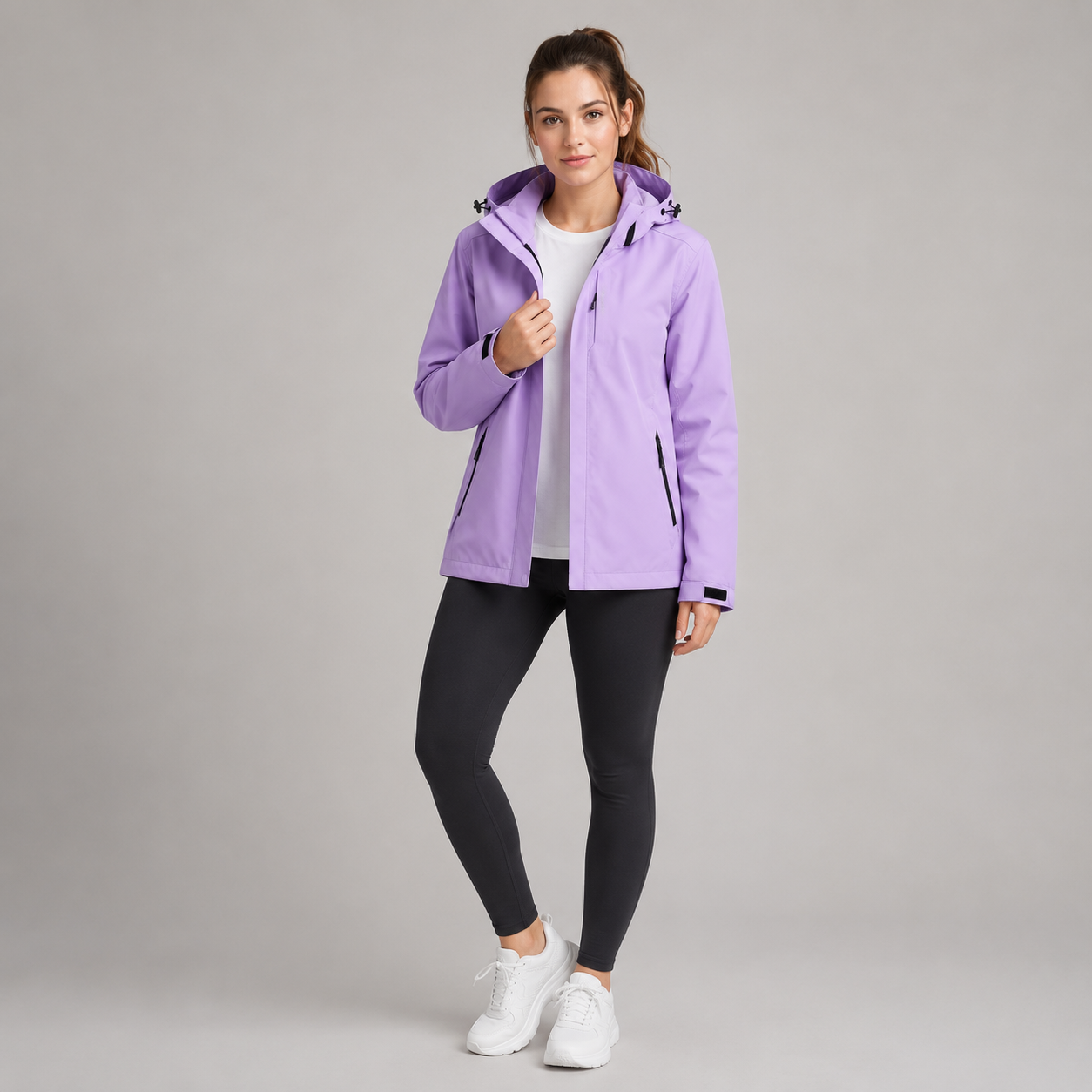 Women's Waterproof Hooded Adjustable-Fit Rain Jacket