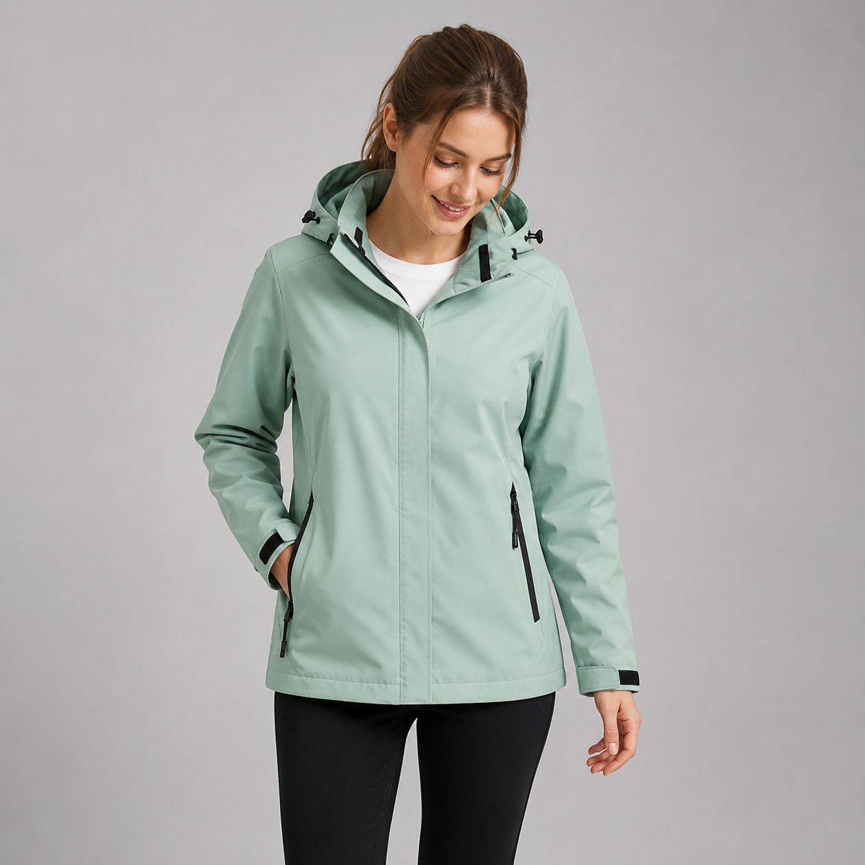 Women's Waterproof Hooded Adjustable-Fit Rain Jacket