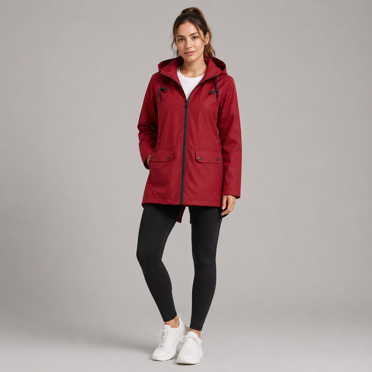 Women's Waterproof Hooded Zip-Up Rain Jacket