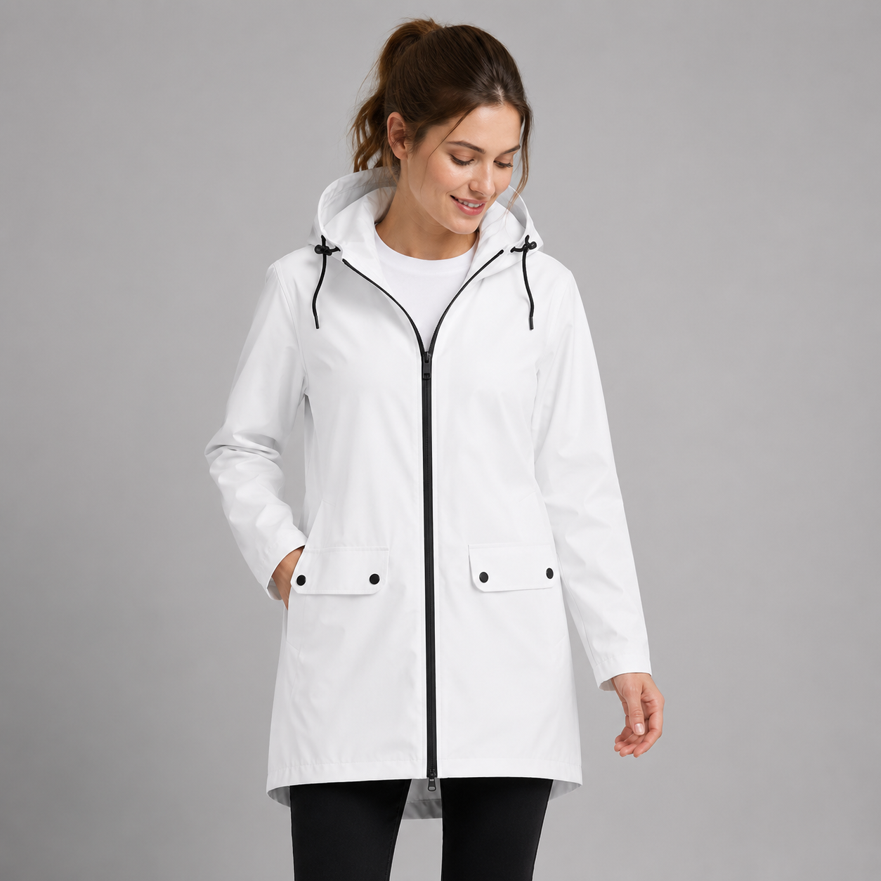 Women's Waterproof Hooded Zip-Up Rain Jacket