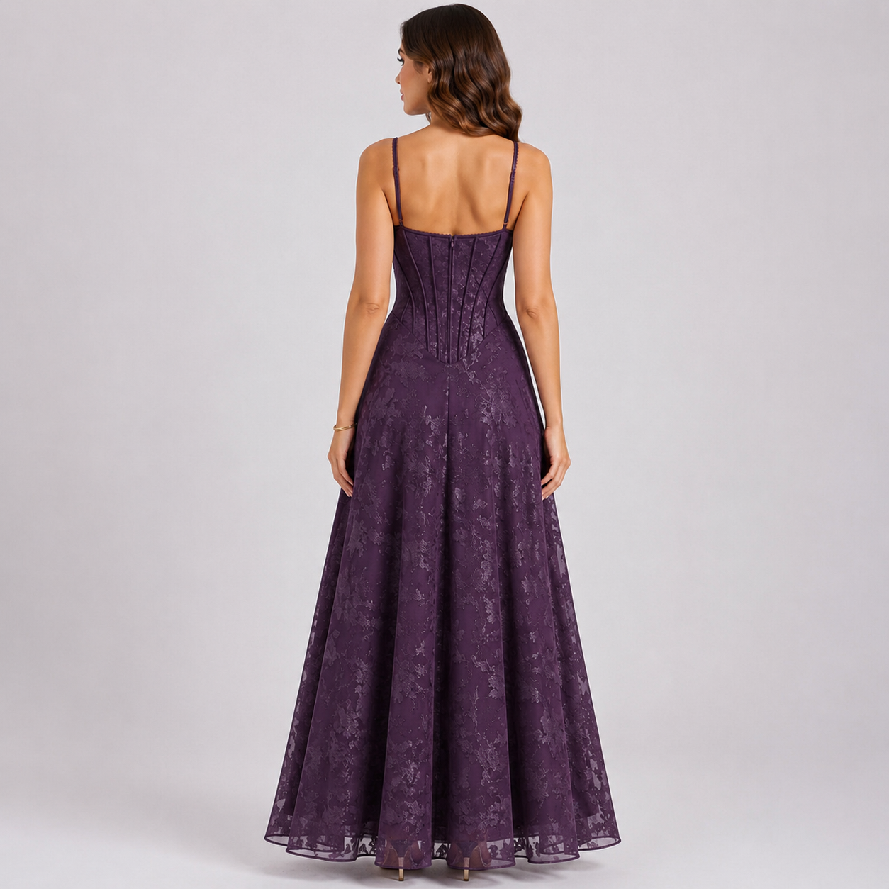 Women's Floral Corset Maxi Dress With Spaghetti Straps