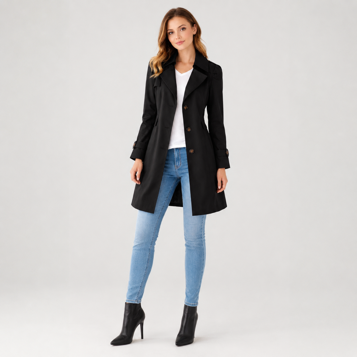 Women's Tailored Mid-Length Classic Lapel Trench Coat