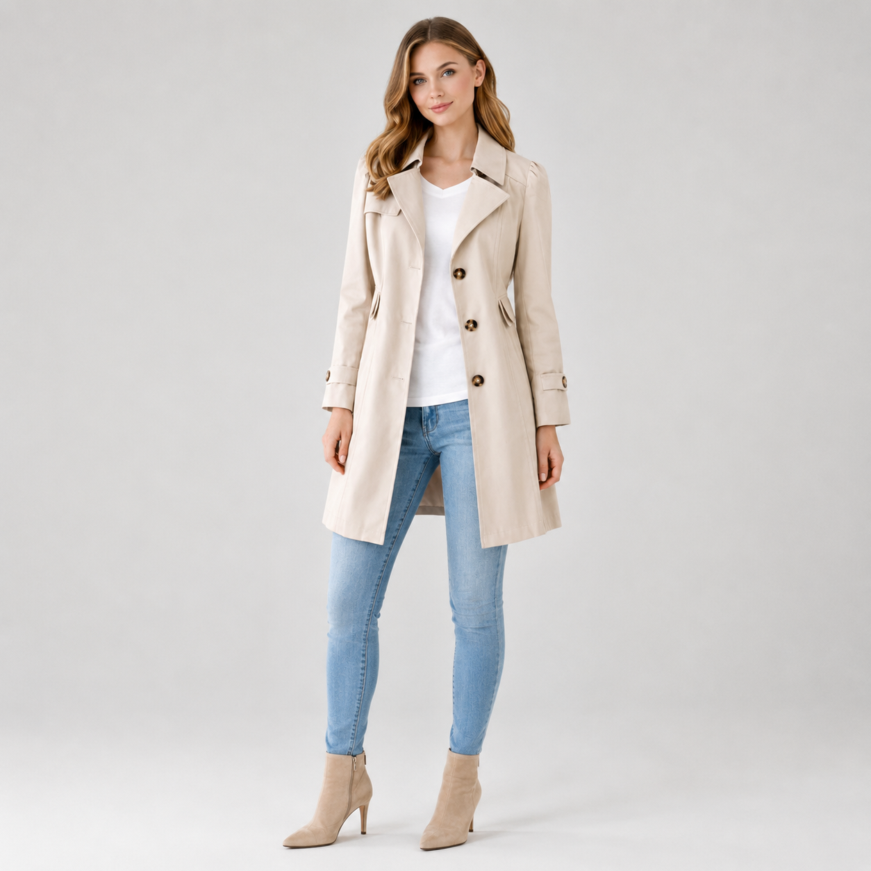 Women's Tailored Mid-Length Classic Lapel Trench Coat