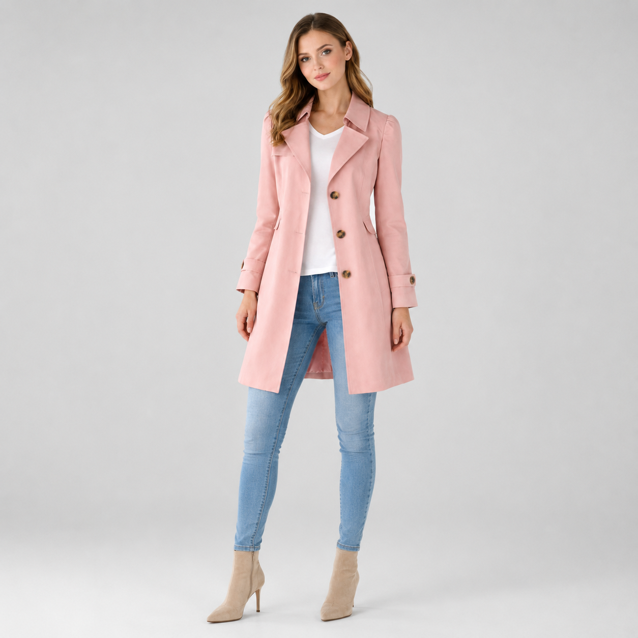 Women's Tailored Mid-Length Classic Lapel Trench Coat