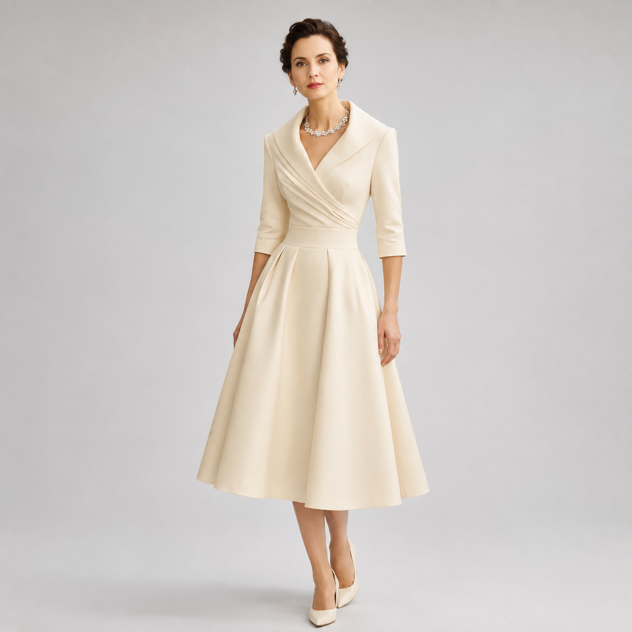 Women's A-Line Wrap-Bodice Midi Dress With Pockets