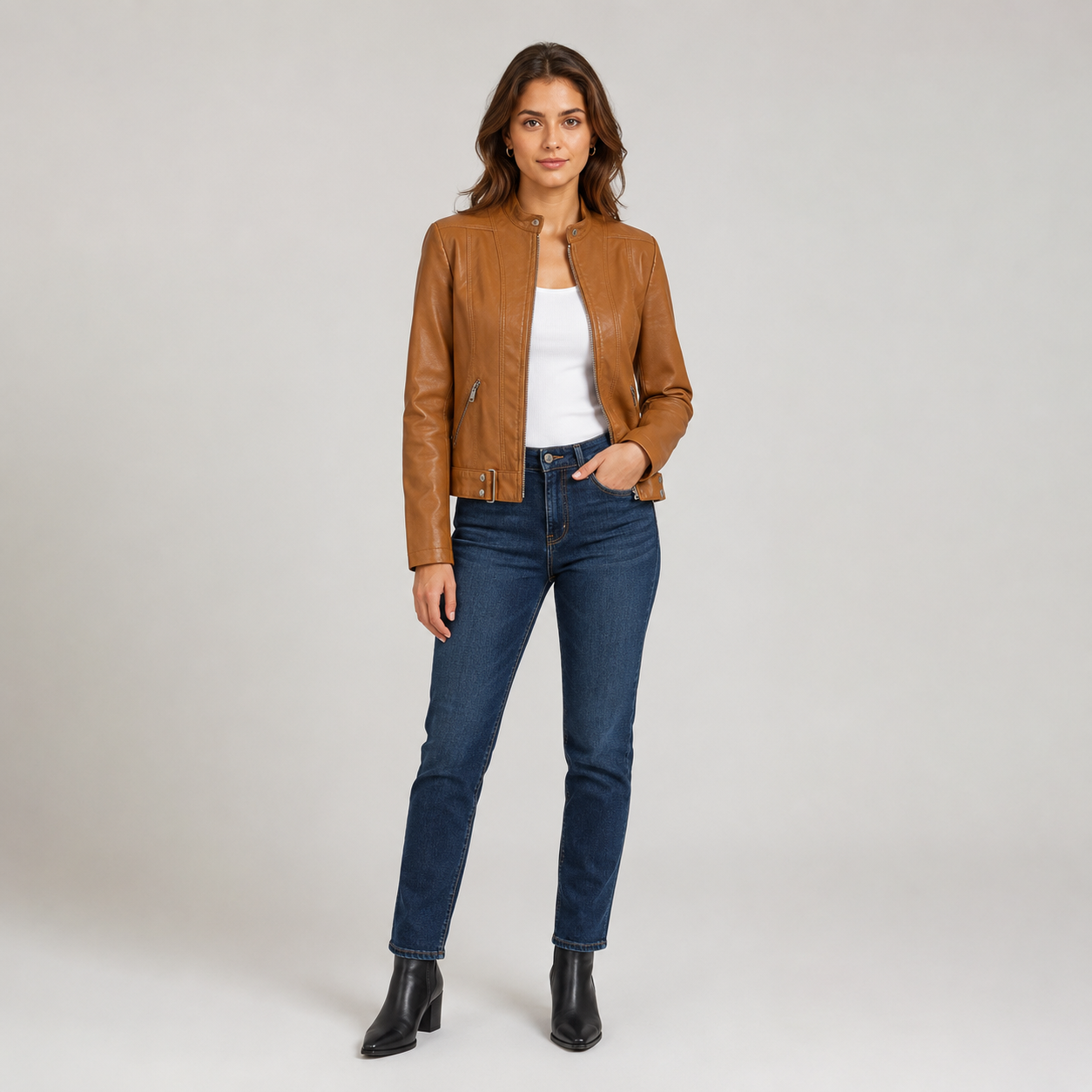 Women's Slim-Fit Zip-Up Biker Leather Jacket