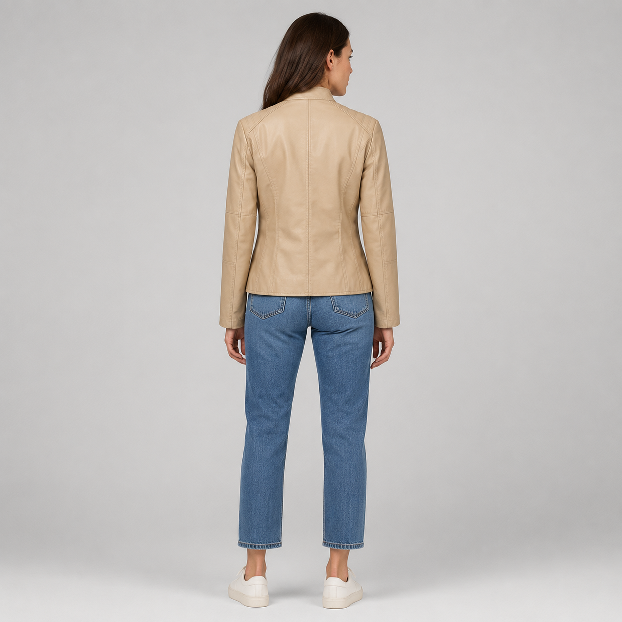 Women's Slim-Fit Faux Leather Jacket With Zip Pockets
