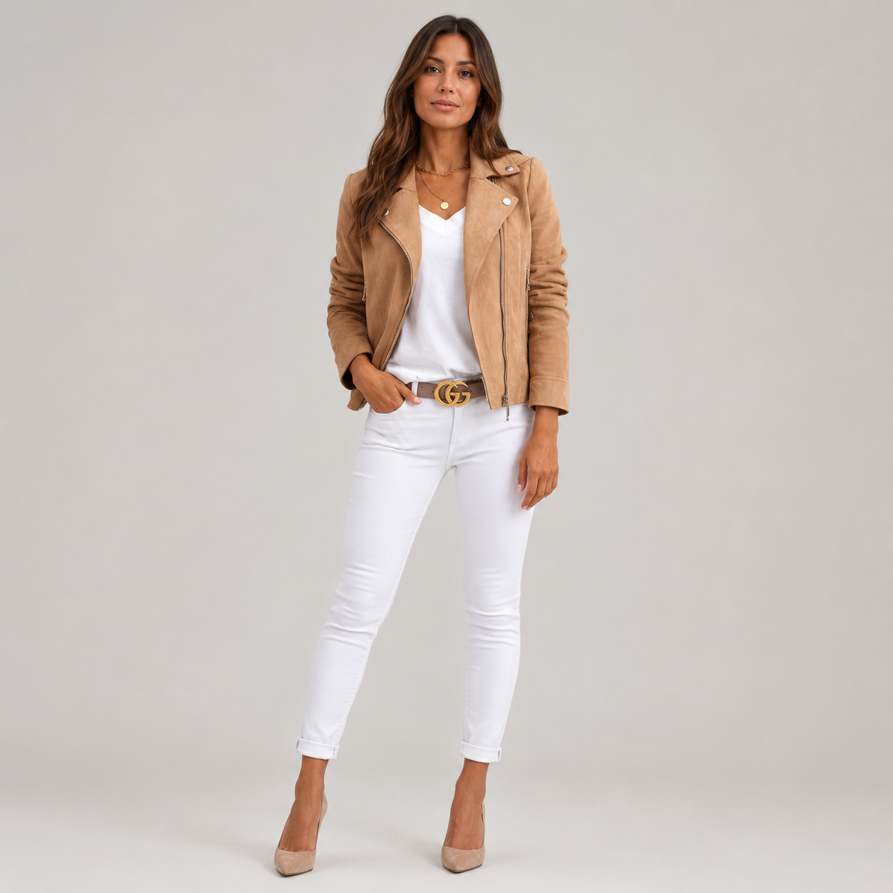 Women's Slim-Fit Suede Moto Jacket With Zip Front