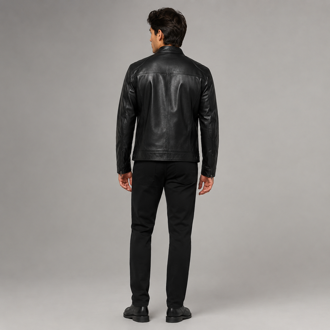 Men's Slim-Fit Biker Leather Coats & Jackets With Zip Pockets