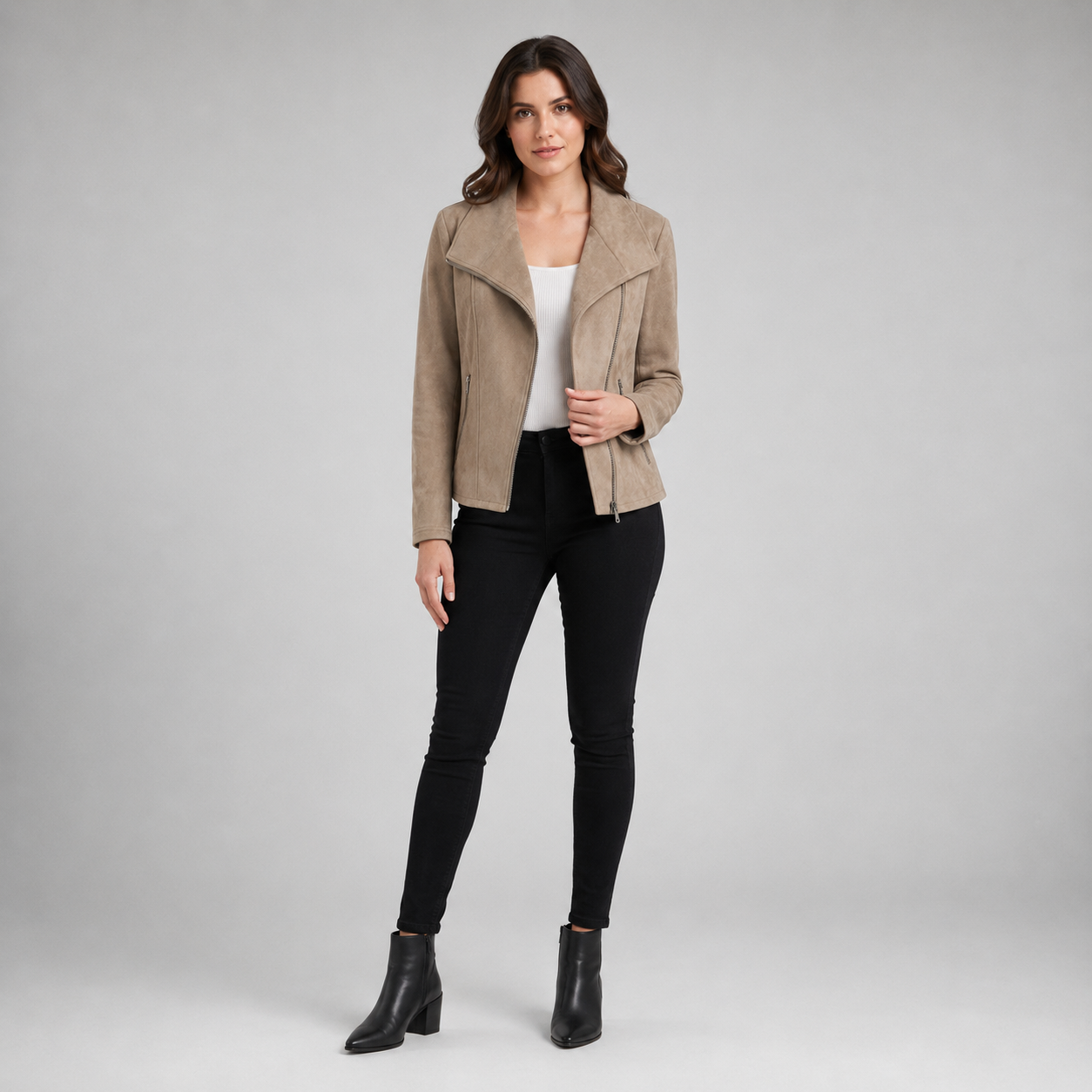 Women's Suede-Look Biker Coats & Jackets With Asymmetric Zip