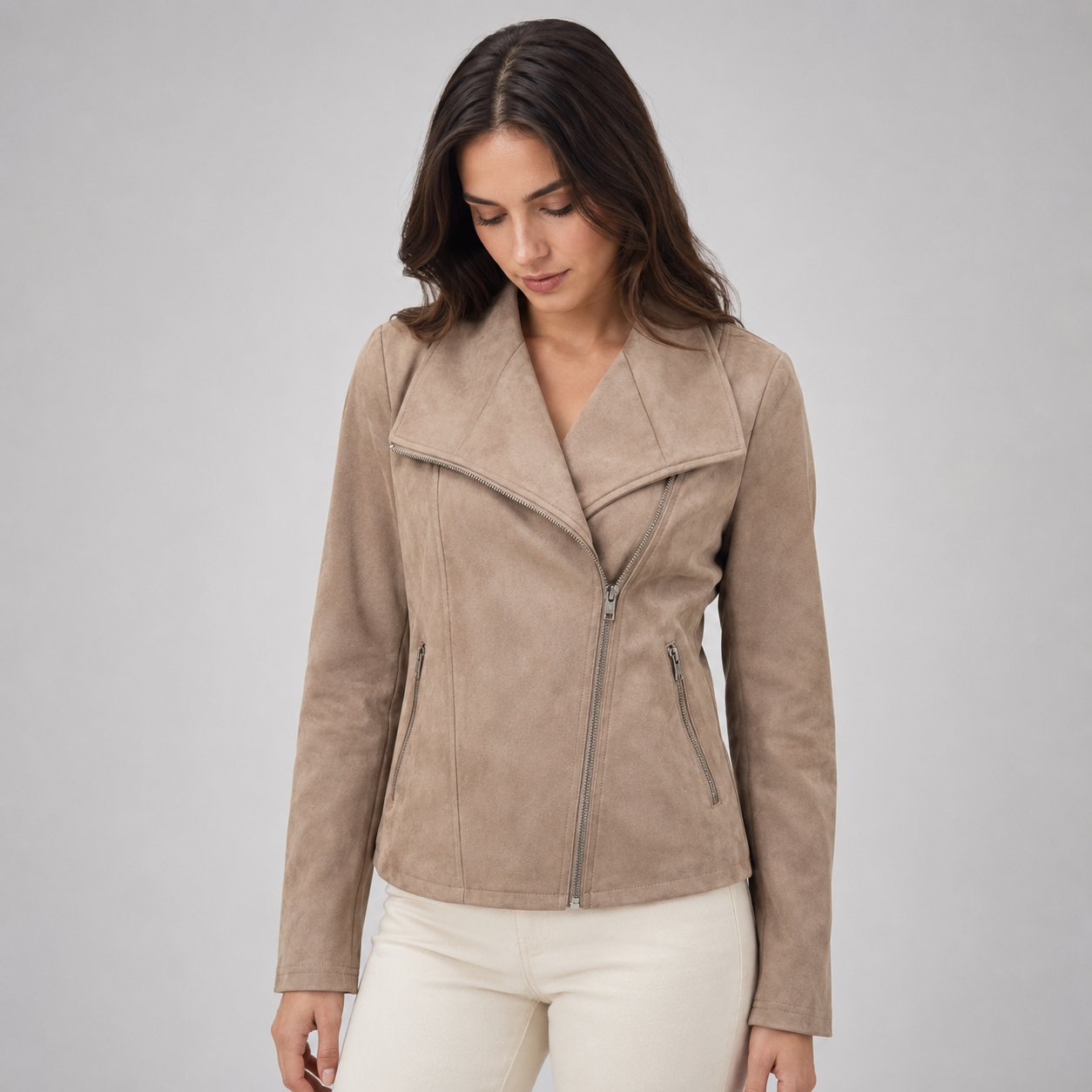 Women's Suede-Look Biker Coats & Jackets With Asymmetric Zip