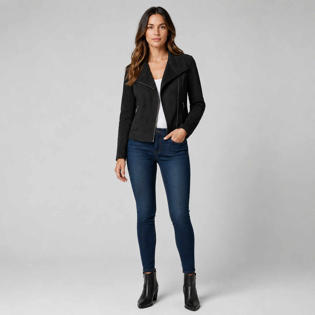 Women's Suede-Look Biker Coats & Jackets With Asymmetric Zip