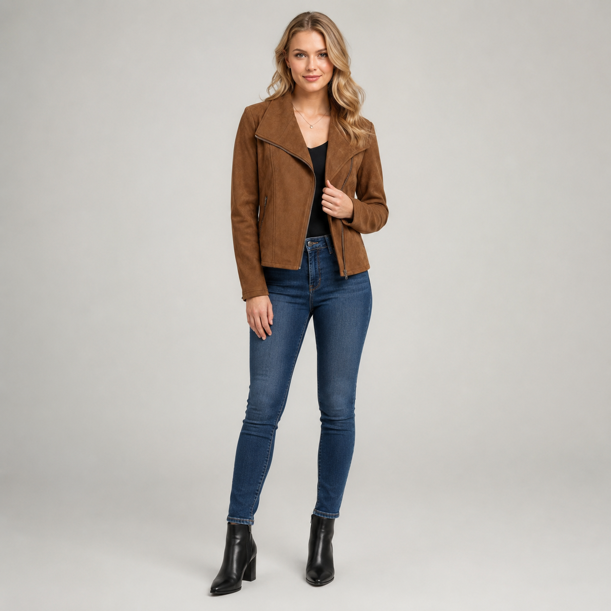 Women's Suede-Look Biker Coats & Jackets With Asymmetric Zip