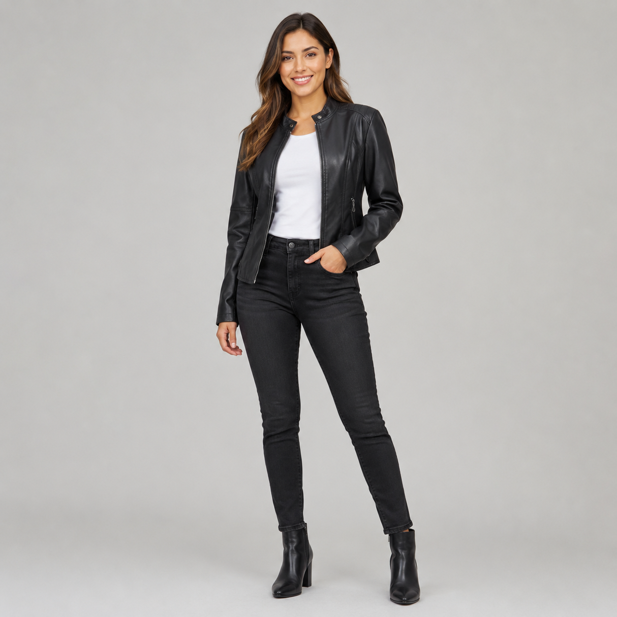 Women's Slim-Fit Biker Leather Coats & Jackets With Oblique Zip