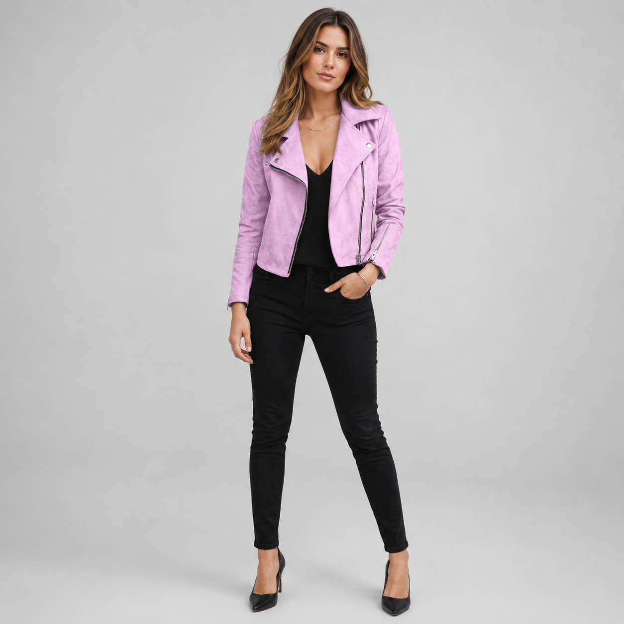 Women's Slim-Fit Biker Leather Coats & Jackets With Oblique Zip