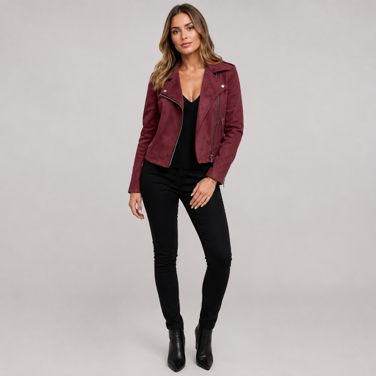 Women's Slim-Fit Biker Leather Coats & Jackets With Oblique Zip