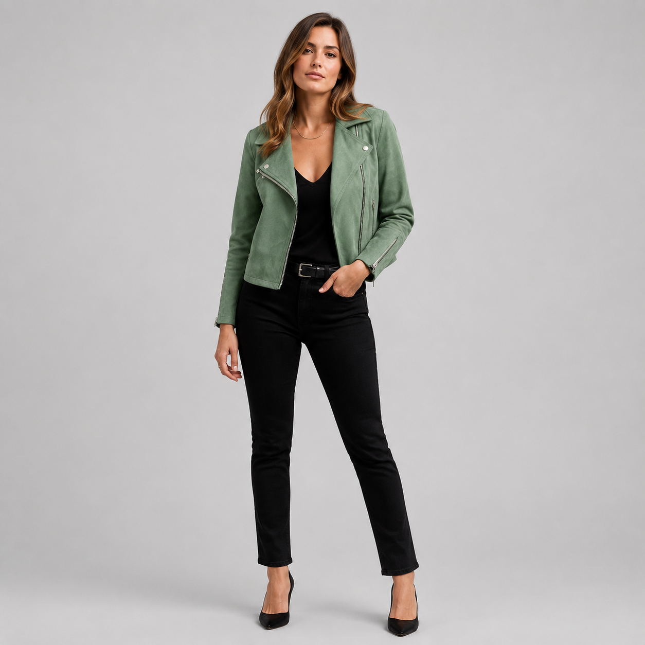 Women's Slim-Fit Biker Leather Coats & Jackets With Oblique Zip
