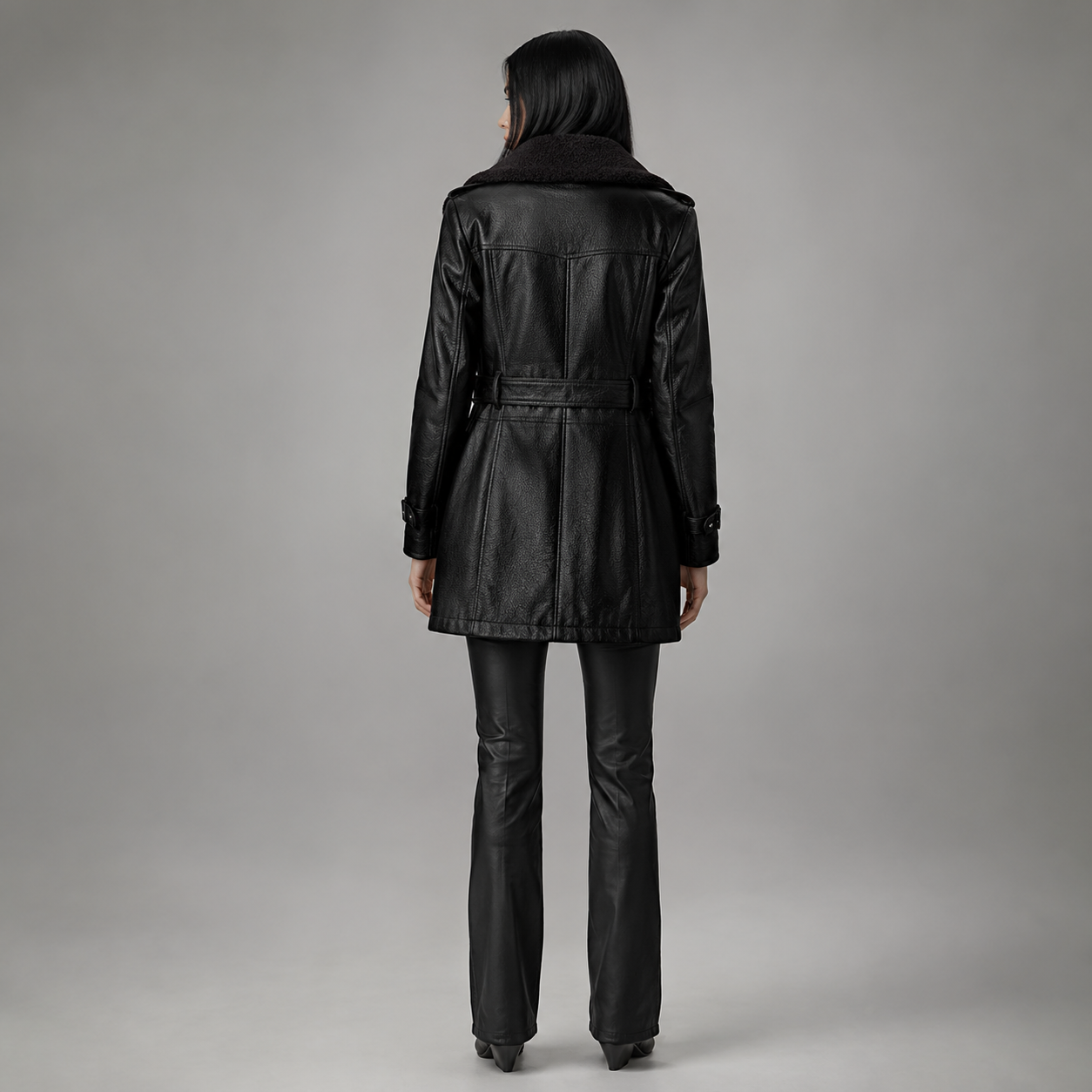 Women's Double-Breasted Leather Coats & Jackets With Shearling Collar