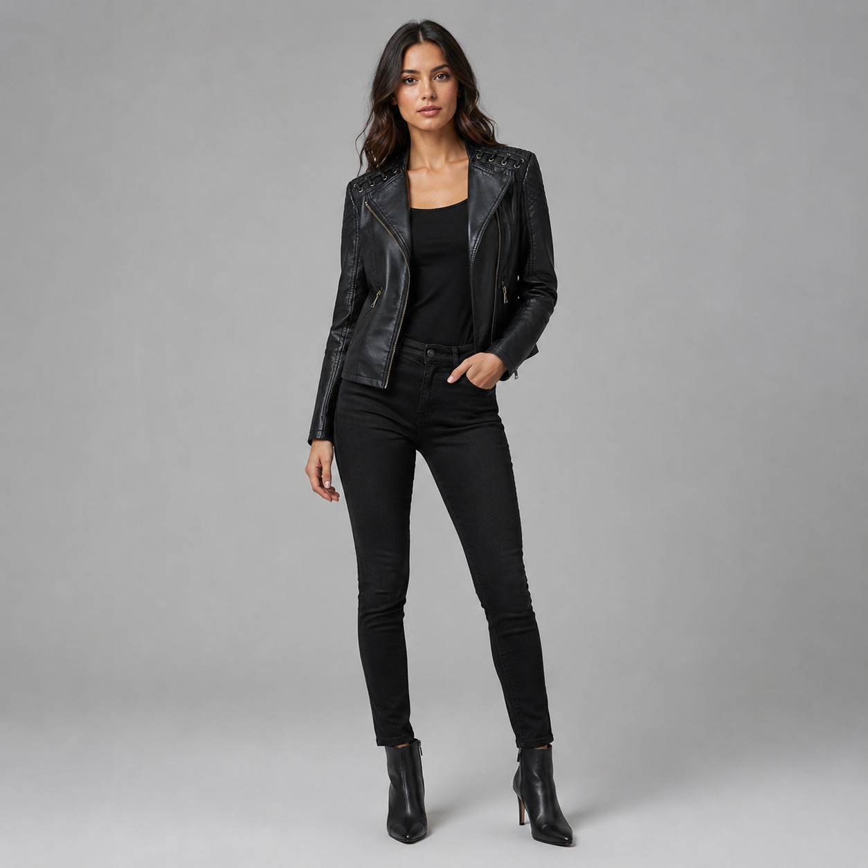 Women's Slim-Fit Moto Leather Coats & Jackets With Diagonal Zip