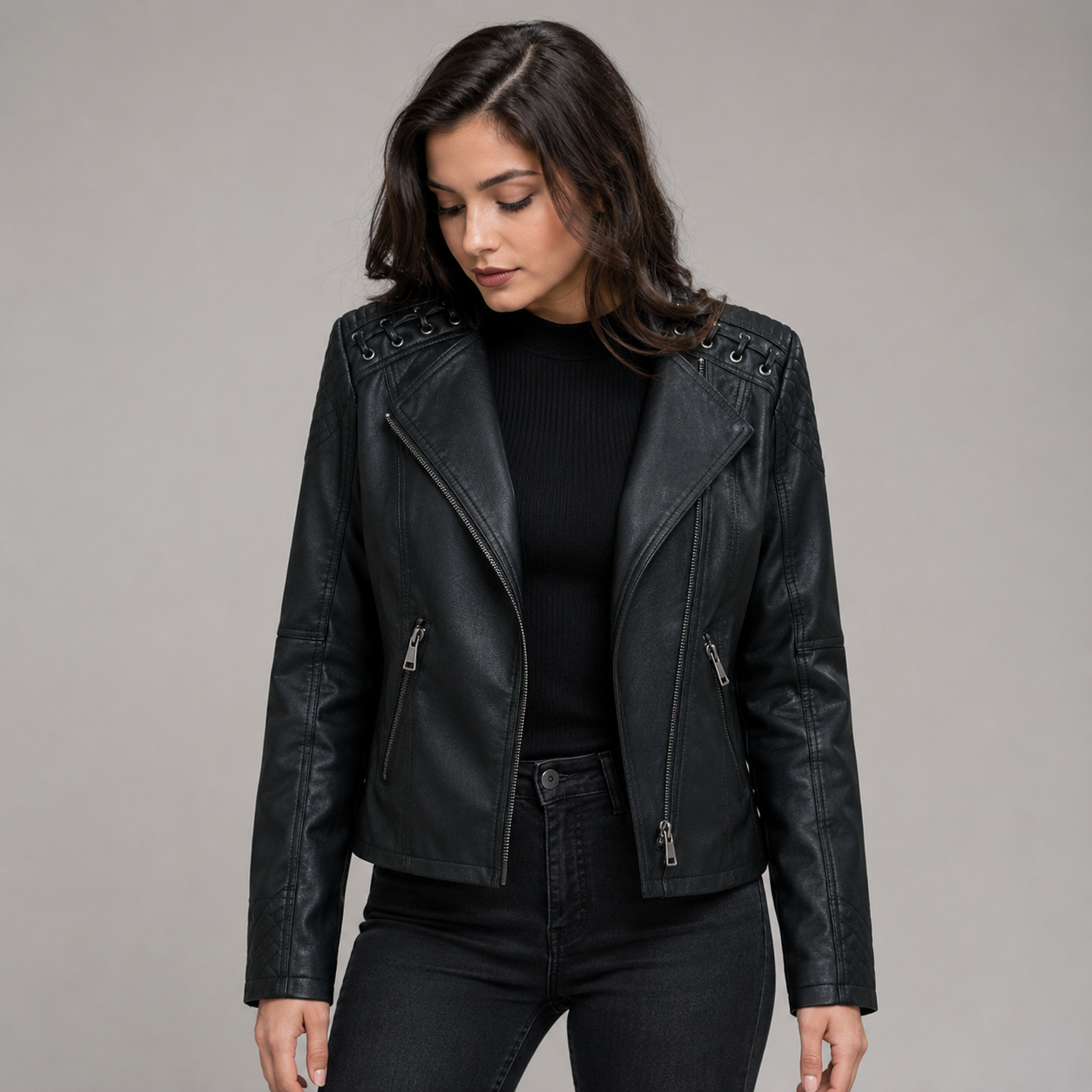 Women's Slim-Fit Moto Leather Coats & Jackets With Diagonal Zip