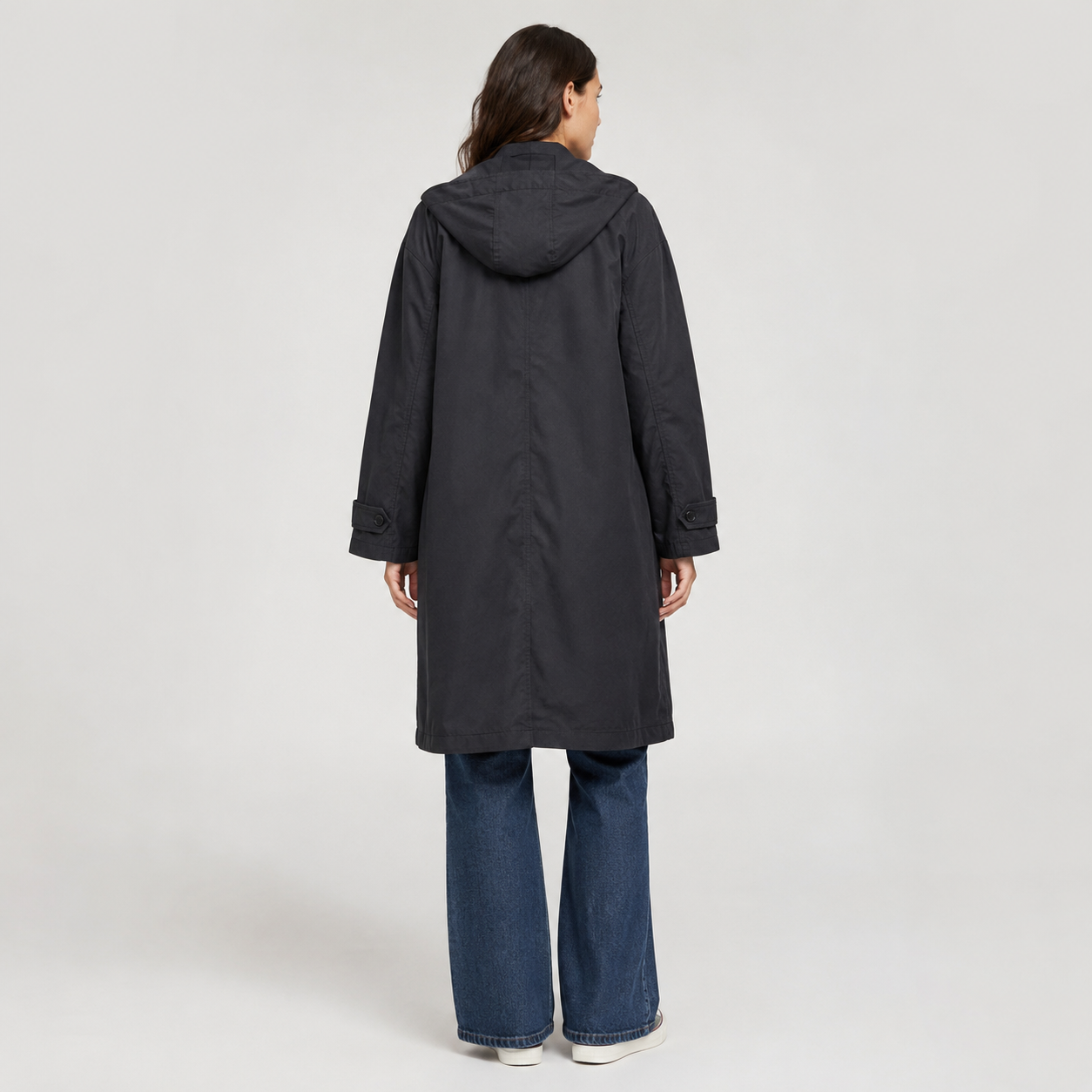 Women's Hooded Longline Trench Coat With Patch Pockets