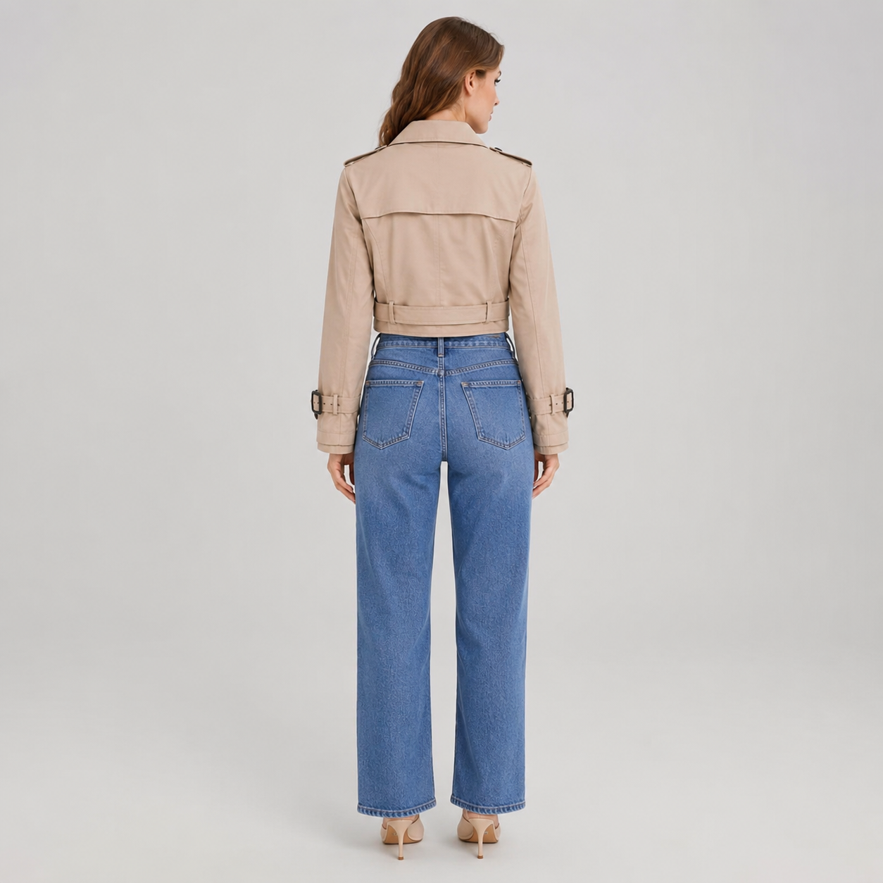 Women's Cropped Double-Breasted Belted Trench Coat