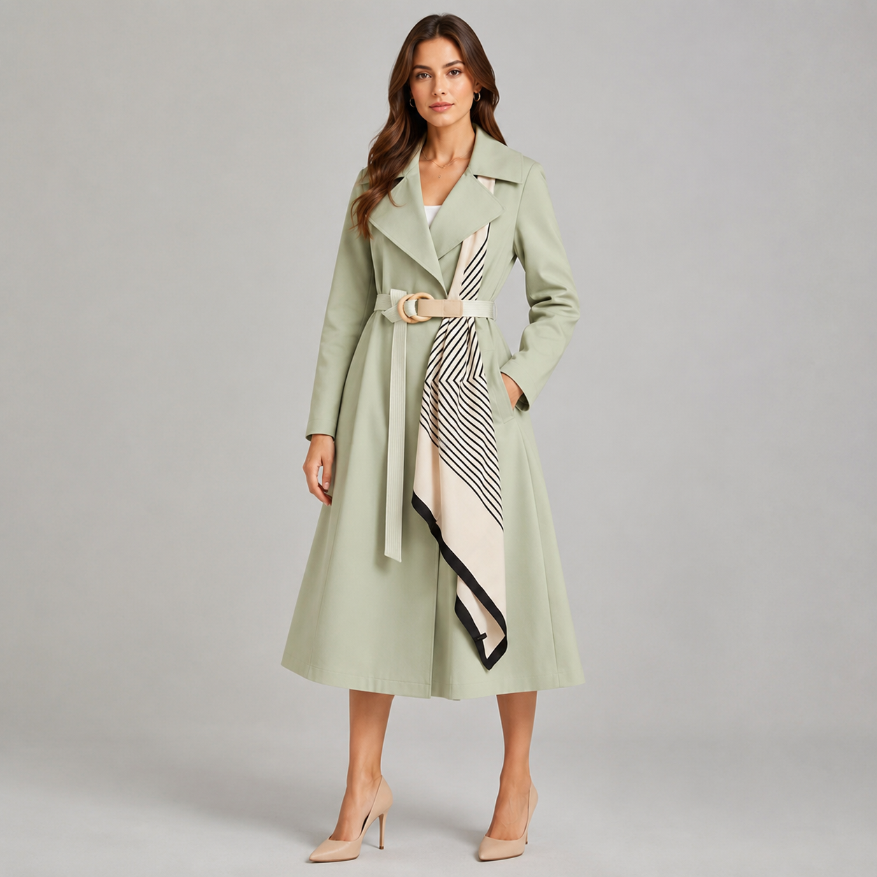Women's Belted A-Line Midi Trench Coat